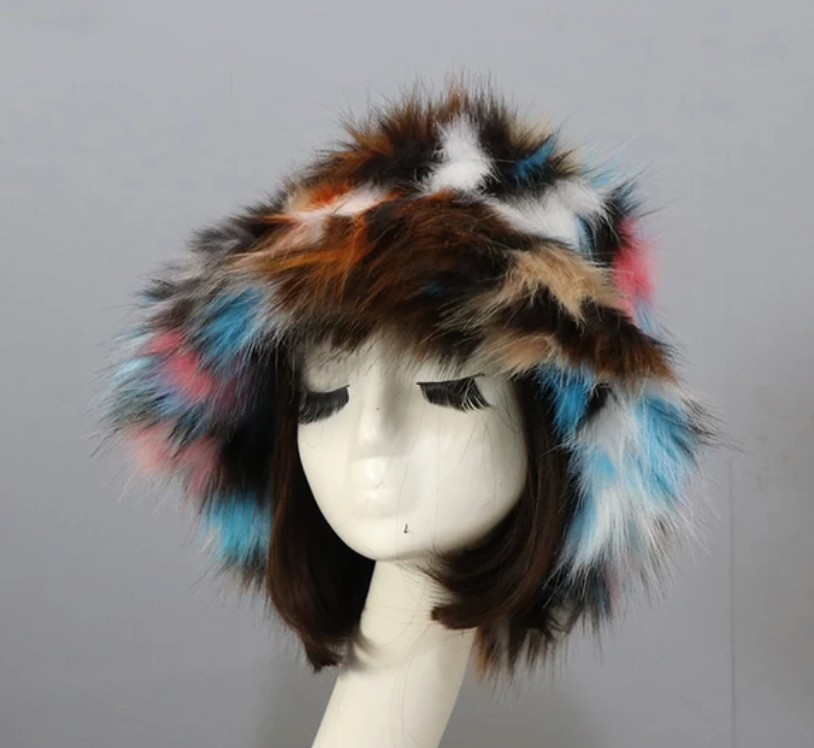 Warm Fishermans Unisex bucket Hat Outdoor Fluffy Fur Fleece Cap Winter Hat