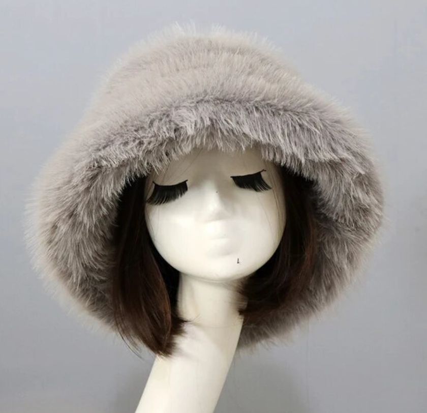 Warm Fishermans Unisex bucket Hat Outdoor Fluffy Fur Fleece Cap Winter Hat