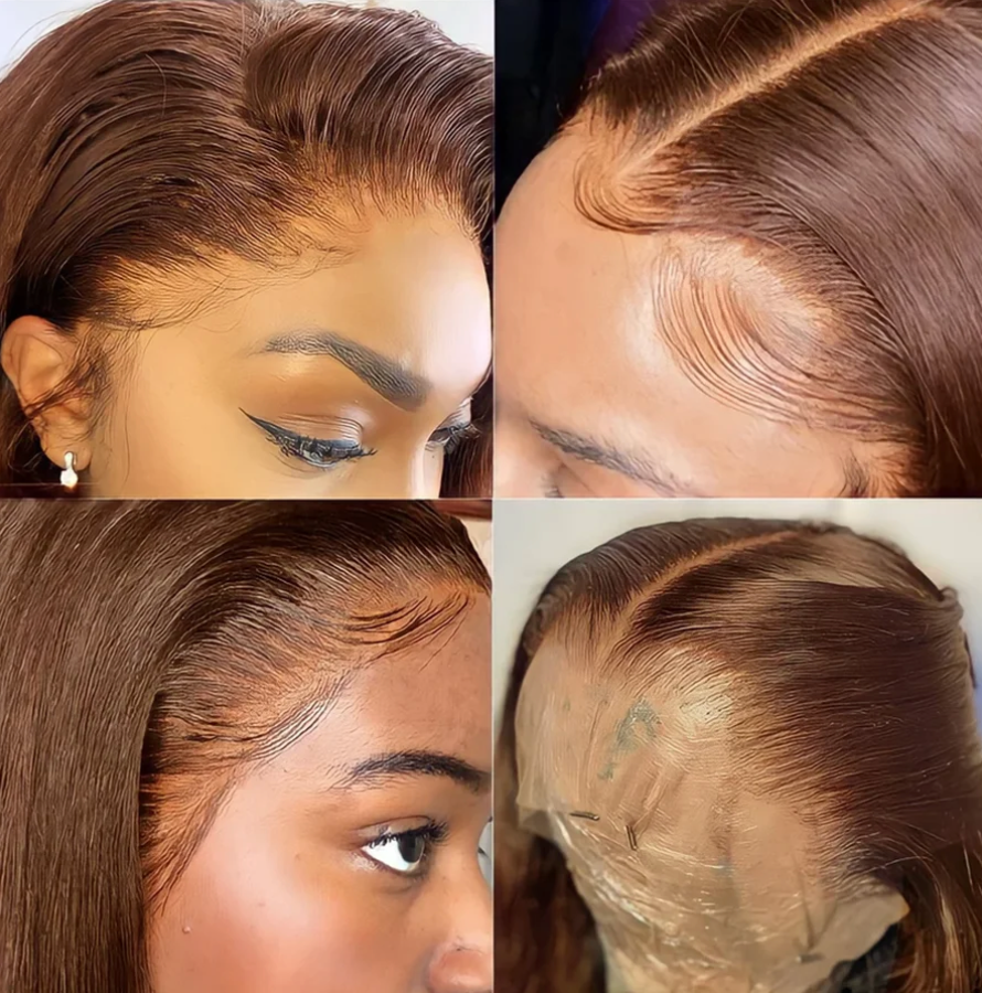 🔥Chocolate Brown Straight Transparent Lace Pre-Plucked 13x4 4x4 Lace 180% Density Frontal Human Hair Wig