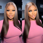 🔥Chocolate Brown Straight Transparent Lace Pre-Plucked 13x4 4x4 Lace 180% Density Frontal Human Hair Wig