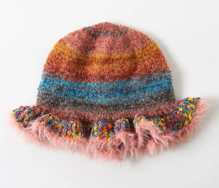 Ruffle Wollen Knitted Rainbow Hat Fisherman Warm Trending Cap