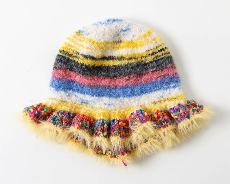 Ruffle Wollen Knitted Rainbow Hat Fisherman Warm Trending Cap