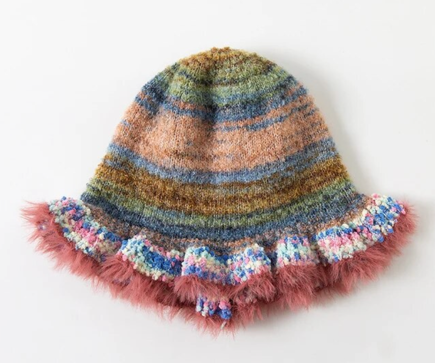 Ruffle Wollen Knitted Rainbow Hat Fisherman Warm Trending Cap