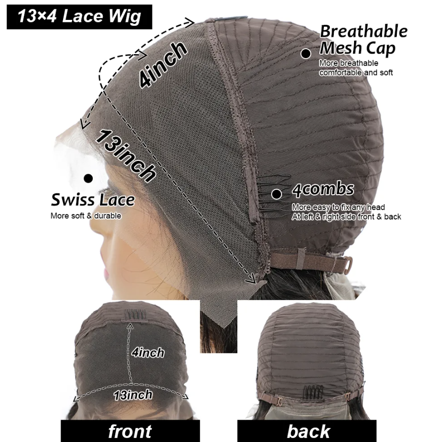 Deep Wave Natural Short Bob 13x4 180% Density Human Black Hair Lace Front Curly Wig Unit