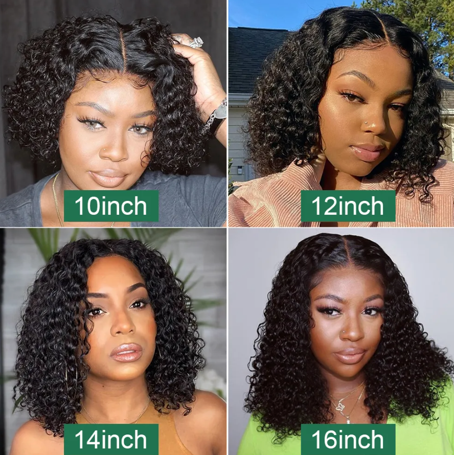 Deep Wave Natural Short Bob 13x4 180% Density Human Black Hair Lace Front Curly Wig Unit