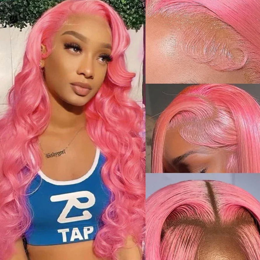 Bubble Gum Pink Bright Body Wave Pre Plucked Natural Hairline Human Hair Lace Front Wig