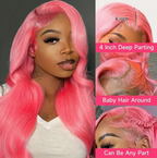 Bubble Gum Pink Bright Body Wave Pre Plucked Natural Hairline Human Hair Lace Front Wig