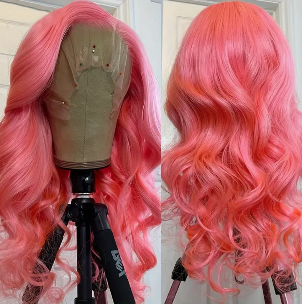 Bubble Gum Pink Bright Body Wave Pre Plucked Natural Hairline Human Hair Lace Front Wig