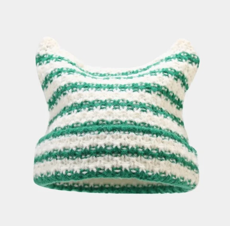 Handmade Japanese Cat Ear Trending Unisex Beanie Warm Skully Winter Cap Headwear