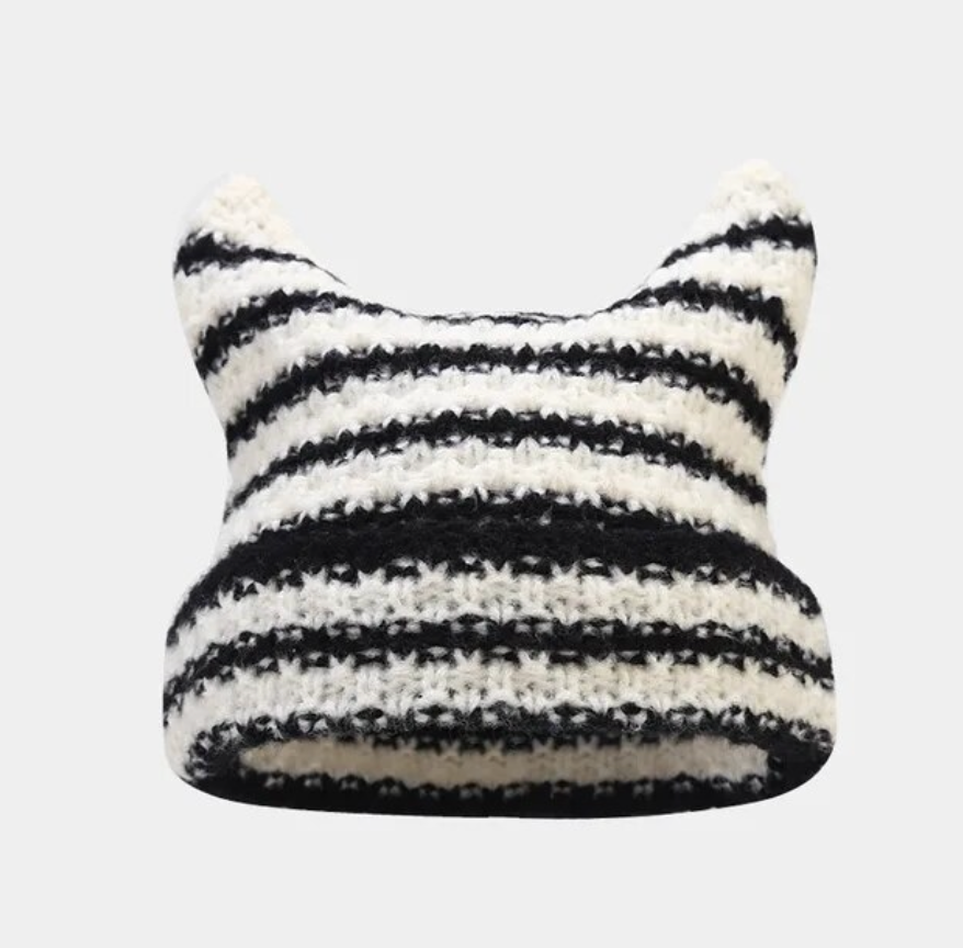 Handmade Japanese Cat Ear Trending Unisex Beanie Warm Skully Winter Cap Headwear