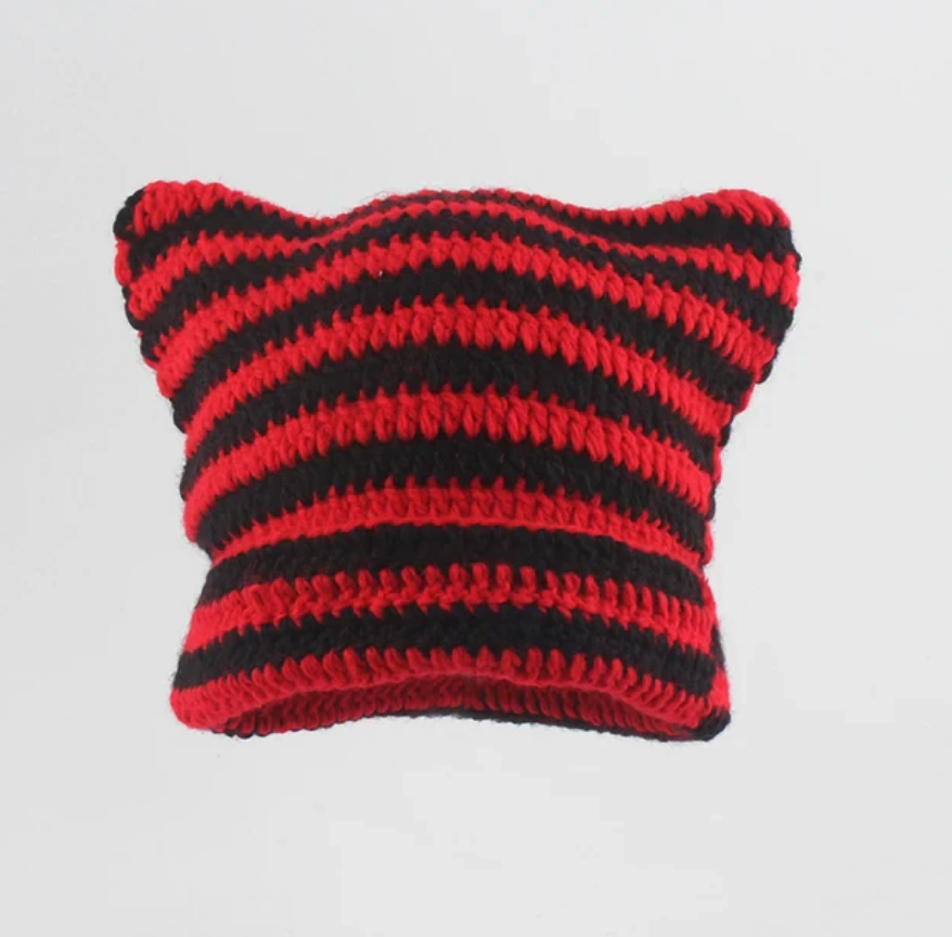 Handmade Japanese Cat Ear Trending Unisex Beanie Warm Skully Winter Cap Headwear