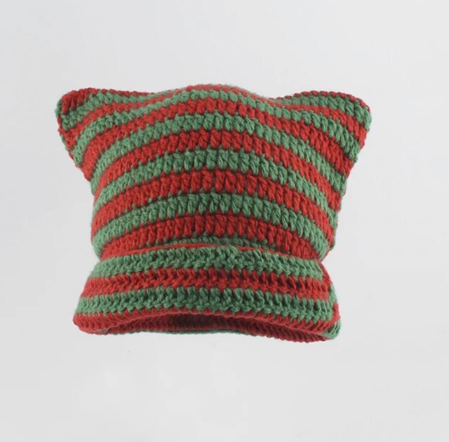 Handmade Japanese Cat Ear Trending Unisex Beanie Warm Skully Winter Cap Headwear