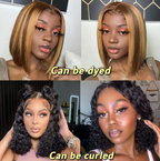 Natural Straight Bob Human Hair Transparent Wig 180% 220% Density Lace Front Wig