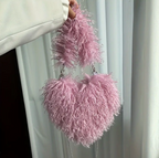 Heart Shape Shoulder Y2k Woman Plush Purse Furry Chain Trendy Satchel Handbag