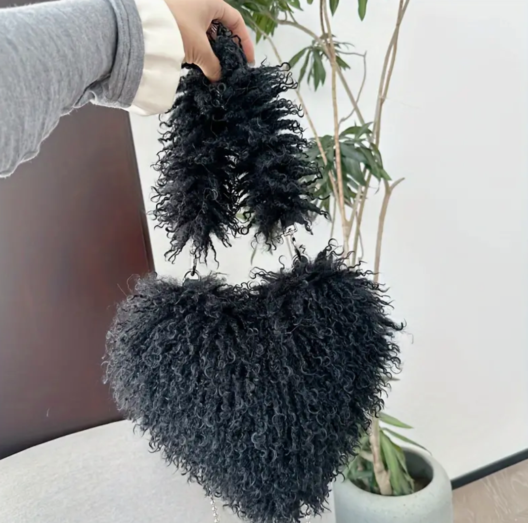 Heart Shape Shoulder Y2k Woman Plush Purse Furry Chain Trendy Satchel Handbag