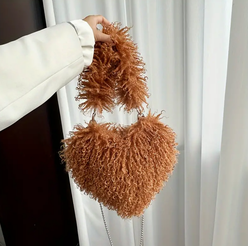 Heart Shape Shoulder Y2k Woman Plush Purse Furry Chain Trendy Satchel Handbag