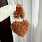 Heart Shape Shoulder Y2k Woman Plush Purse Furry Chain Trendy Satchel Handbag