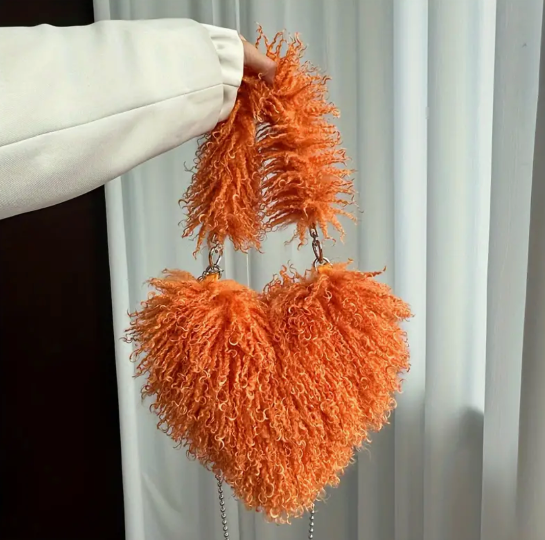 Heart Shape Shoulder Y2k Woman Plush Purse Furry Chain Trendy Satchel Handbag