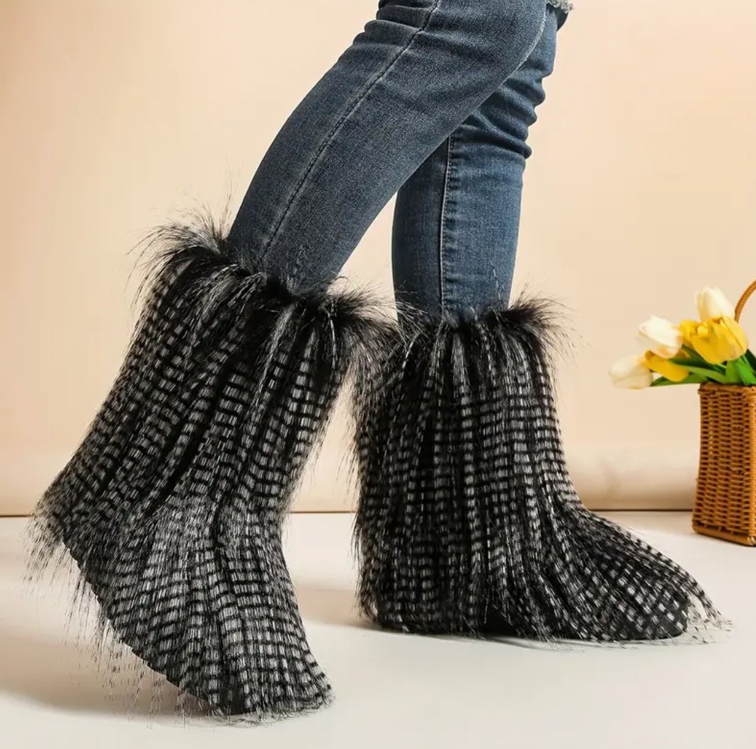 Calf Womens NEW Trending Thick Style Faux Fur Boots