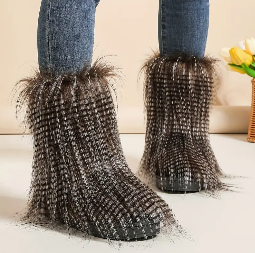 Calf Womens NEW Trending Thick Style Faux Fur Boots
