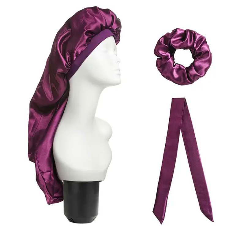 Extra Long Womens 3 pcs Bonnet Satin Silk bonnet For women