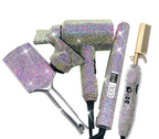 Rhinestone 4Pcs Set Hair Tools Bedazzled Blow Dryer Hot Comb Flat Iron Brush Crystal Hair Styling Tools