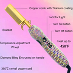 Rhinestone 4Pcs Set Hair Tools Bedazzled Blow Dryer Hot Comb Flat Iron Brush Crystal Hair Styling Tools