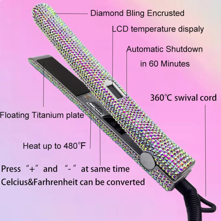 Rhinestone 4Pcs Set Hair Tools Bedazzled Blow Dryer Hot Comb Flat Iron Brush Crystal Hair Styling Tools