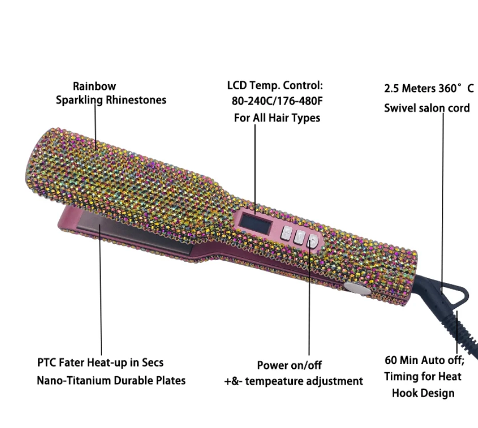 Rhinestone Hair Straightener LCD Display Flat Iron Professional Hair Tool