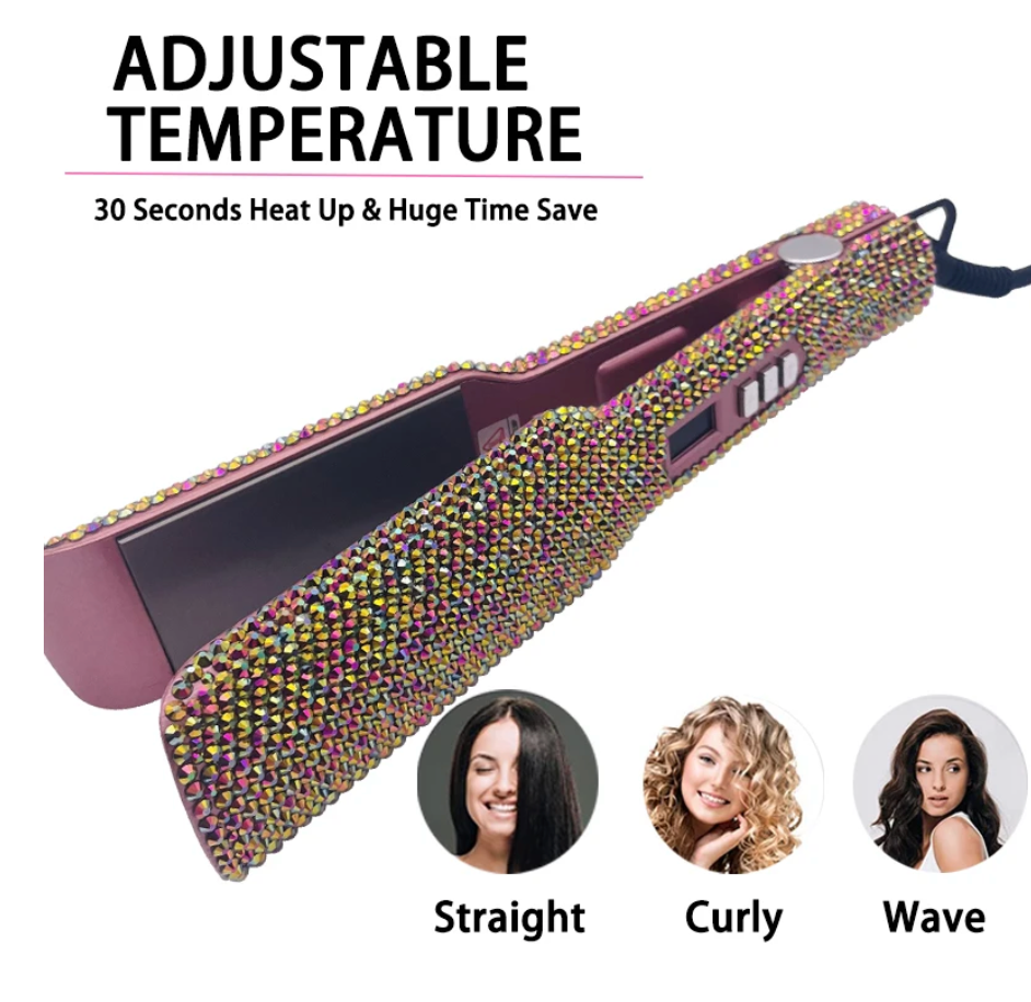 Rhinestone Hair Straightener LCD Display Flat Iron Professional Hair Tool
