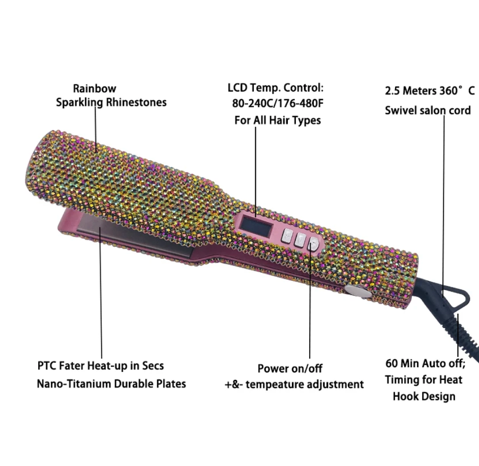 Rhinestone Hair Straightener LCD Display Flat Iron Professional Hair Tool