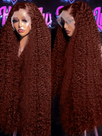 Reddish Brown Deep Wave Brazilian Human Hair 180% Density Transparent Lace Curly Wig