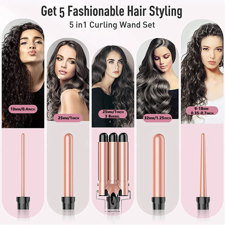 Hair Waver 5 in 1 Curling Iron Detachable Hair Crimper Fast Heating 0.4-1.25 Barrel Hair Styler
