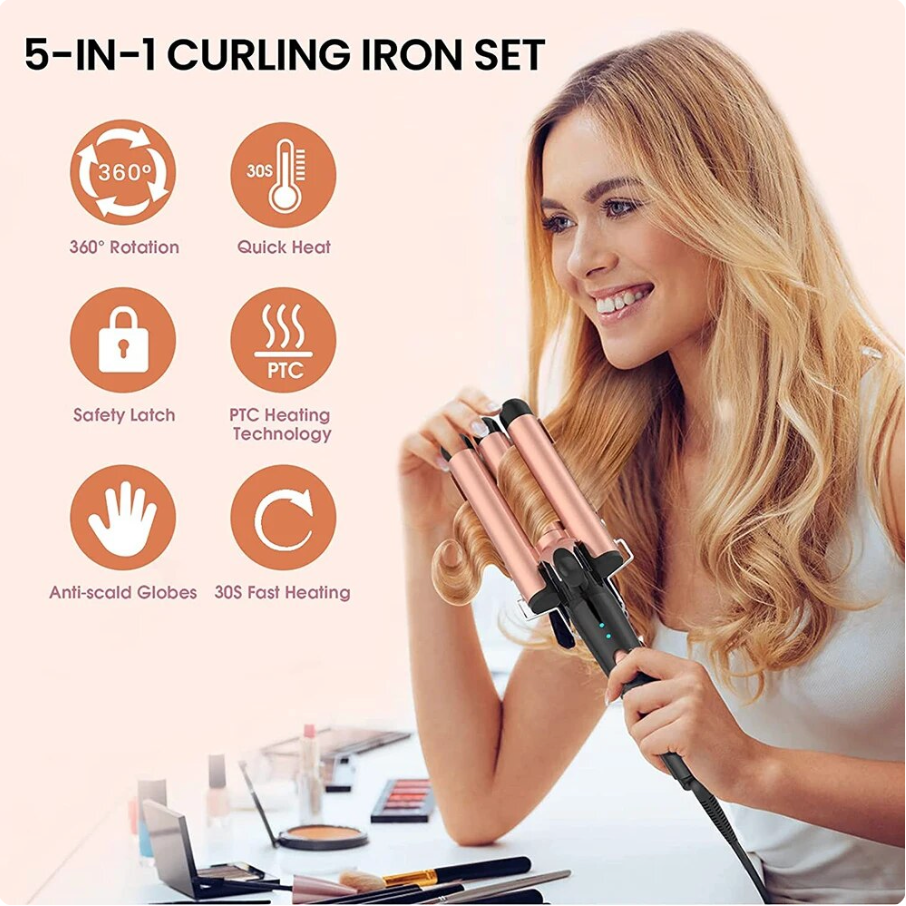 Hair Waver 5 in 1 Curling Iron Detachable Hair Crimper Fast Heating 0.4-1.25 Barrel Hair Styler