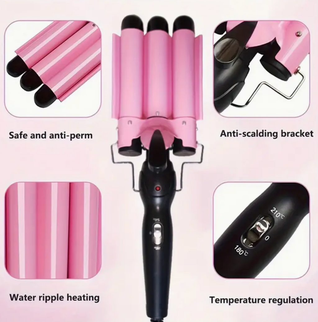 Hair Curling Iron Barrel Curler Beach Wave 3 Barrels Crimping Styling Tool