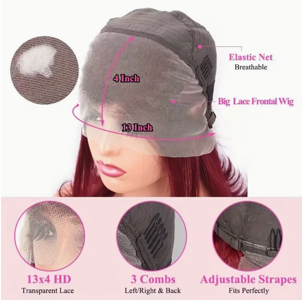 13x4 Lace Closure Straight Brazilian Green Black 180% Density Highlighted Bob Human Hair Wig For Women