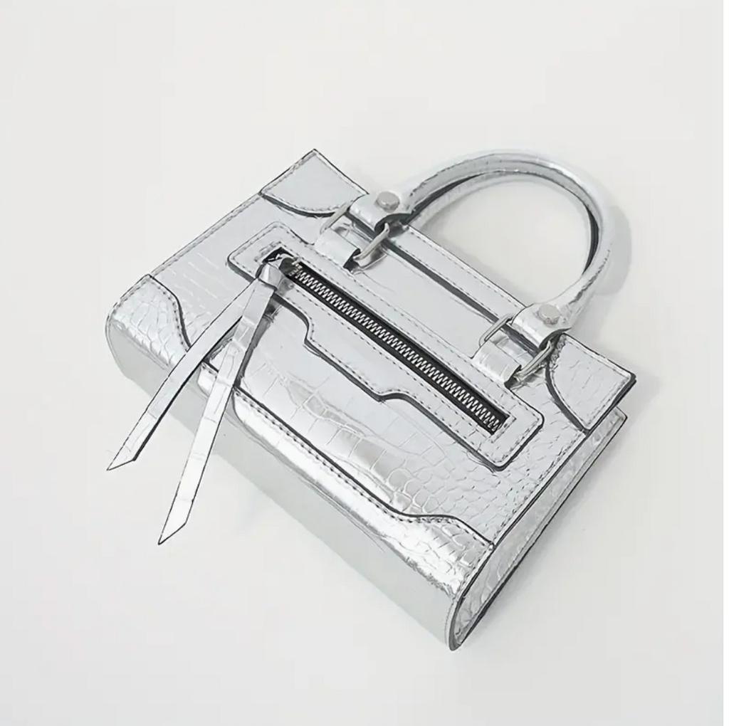Mini Crocodile Patter Silver Shoulder Faux Leather Cross Body Womans Bag Trending Handbag