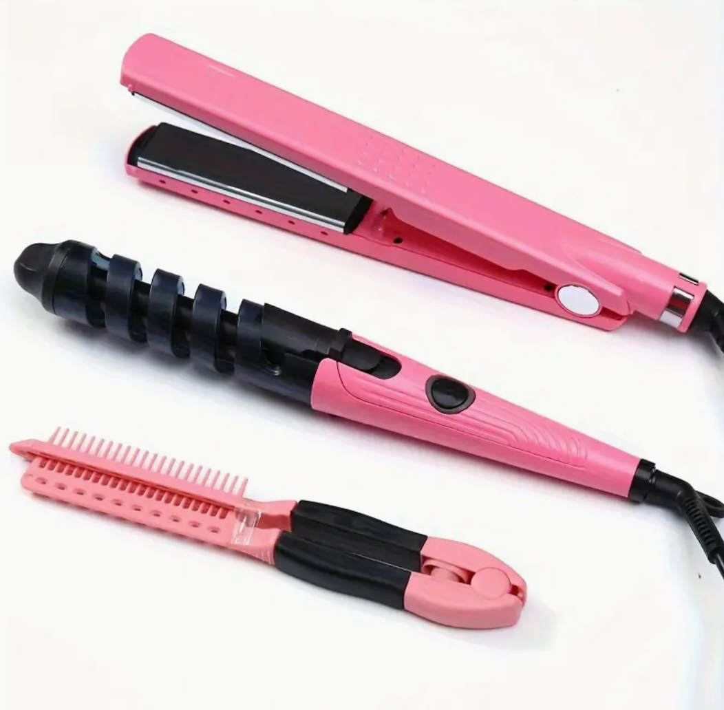 3pcs Hair Tools Curling Rod Flat Iron Straightening Comb
