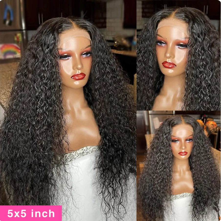 🔥Water Wave Black 13x4 13x6 5x5 HD Lace wig Human Hair 180% Density Curly Wig For Women