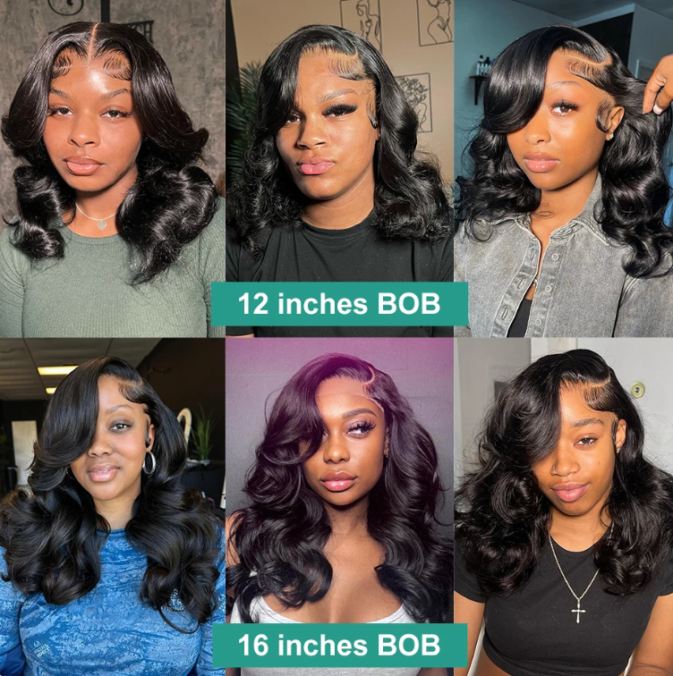 Short Bob Human Hair Body Wave 5x5 13x4 13x6 Lace Front Transparent Glueless Wig