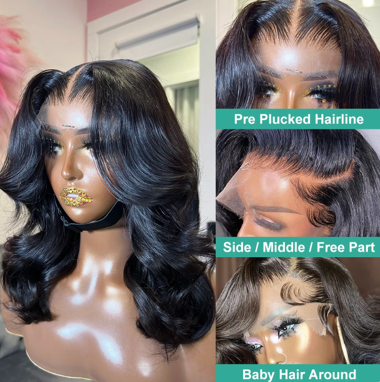 Short Bob Human Hair Body Wave 5x5 13x4 13x6 Lace Front Transparent Glueless Wig