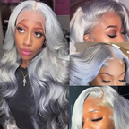 Silver Grey Body Wave 180% Density Human Hair Brazilian HD Lace Wig