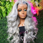 Silver Grey Body Wave 180% Density Human Hair Brazilian HD Lace Wig
