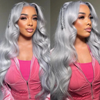 Silver Grey Body Wave 180% Density Human Hair Brazilian HD Lace Wig