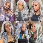 Silver Grey Body Wave 180% Density Human Hair Brazilian HD Lace Wig