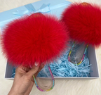Racoon Fur Clear Jelly Slides Womans Flats Transparent Plush Slides
