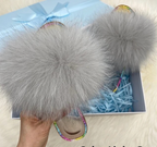 Racoon Fur Clear Jelly Slides Womans Flats Transparent Plush Slides