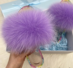Racoon Fur Clear Jelly Slides Womans Flats Transparent Plush Slides