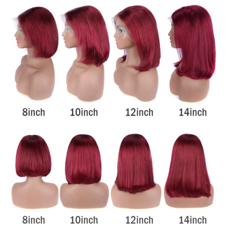 Burgundy Red Straight Short Bob Human Hair 99J 13x4 4x4 Glueless Wig