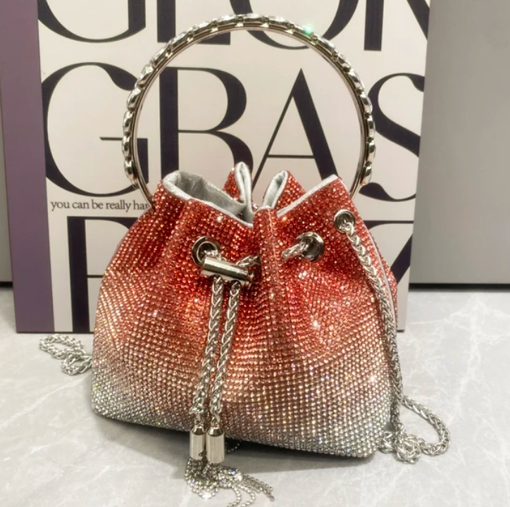 Rhinestone Clutch Purse Trending Handbags Crystal Bucket Shoulder Medium Shiny Bag